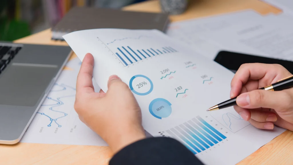 Monitoring and evaluation report with performance charts