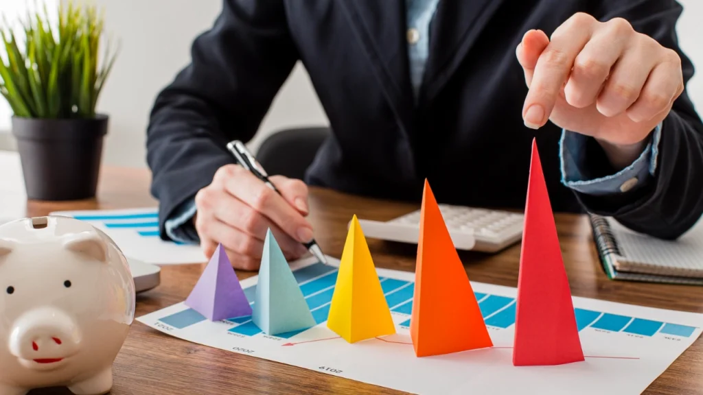 A professional person evaluates progress using visual growth metrics and reports