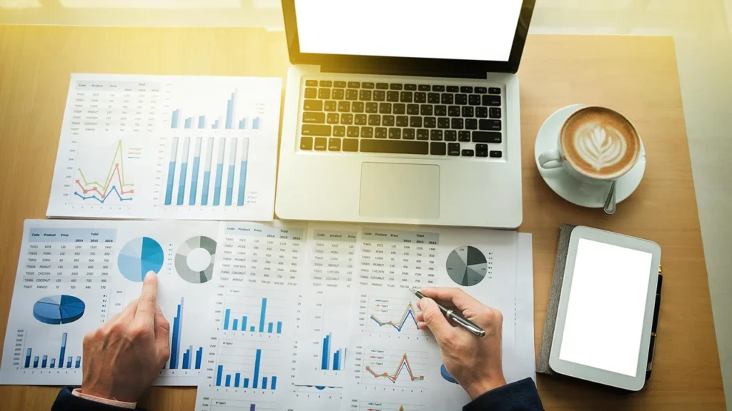 Social impact consultant analyzing data and charts to scale impact programs